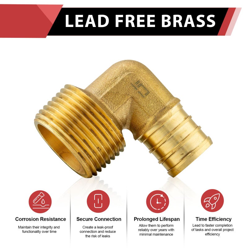 EFIELD (Pack of 10) Efield Pex 3/4"x3/4" Male NPT Threaded Elbow Brass Crimp Fittings,(PEX1807099) - Image 3